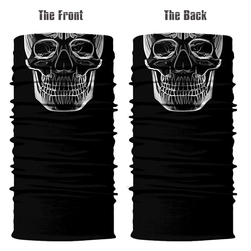 Obacle قناع وجه جمجمة أوباكل نصف لحماية من الغبار والرياح والأشعة فوق البنفسجية والشمس، قناع أنبوبي ثلاثي الأبعاد بدون seams للرجال والنساء، قناع هيكل عظمي متين ورقيق وقابل للتنفس لركوب الدراجات النارية والرياضات والمهرجانات (جمجمة بخط أبيض) - Image 3